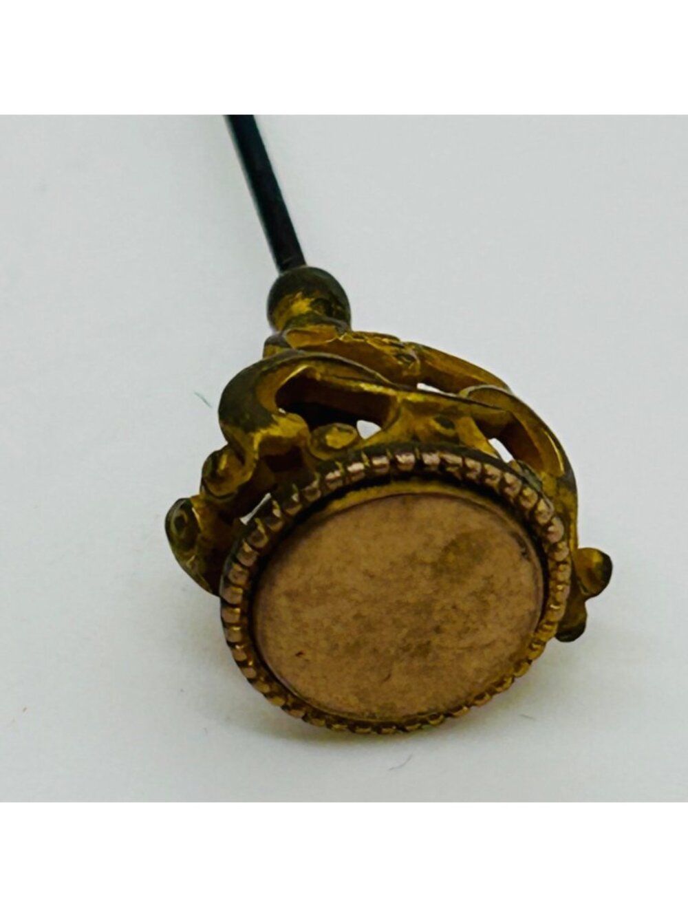 Edwardian Hatpin Ornate Filigree Openwork Scroll Brass Gold Tone Antique - Picture 6 of 8